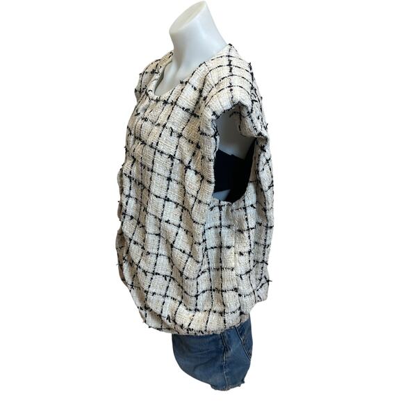 English Factory White Black Tweed Vest Boulce XL Boxy Oversized Designer $210 - Picture 6 of 10